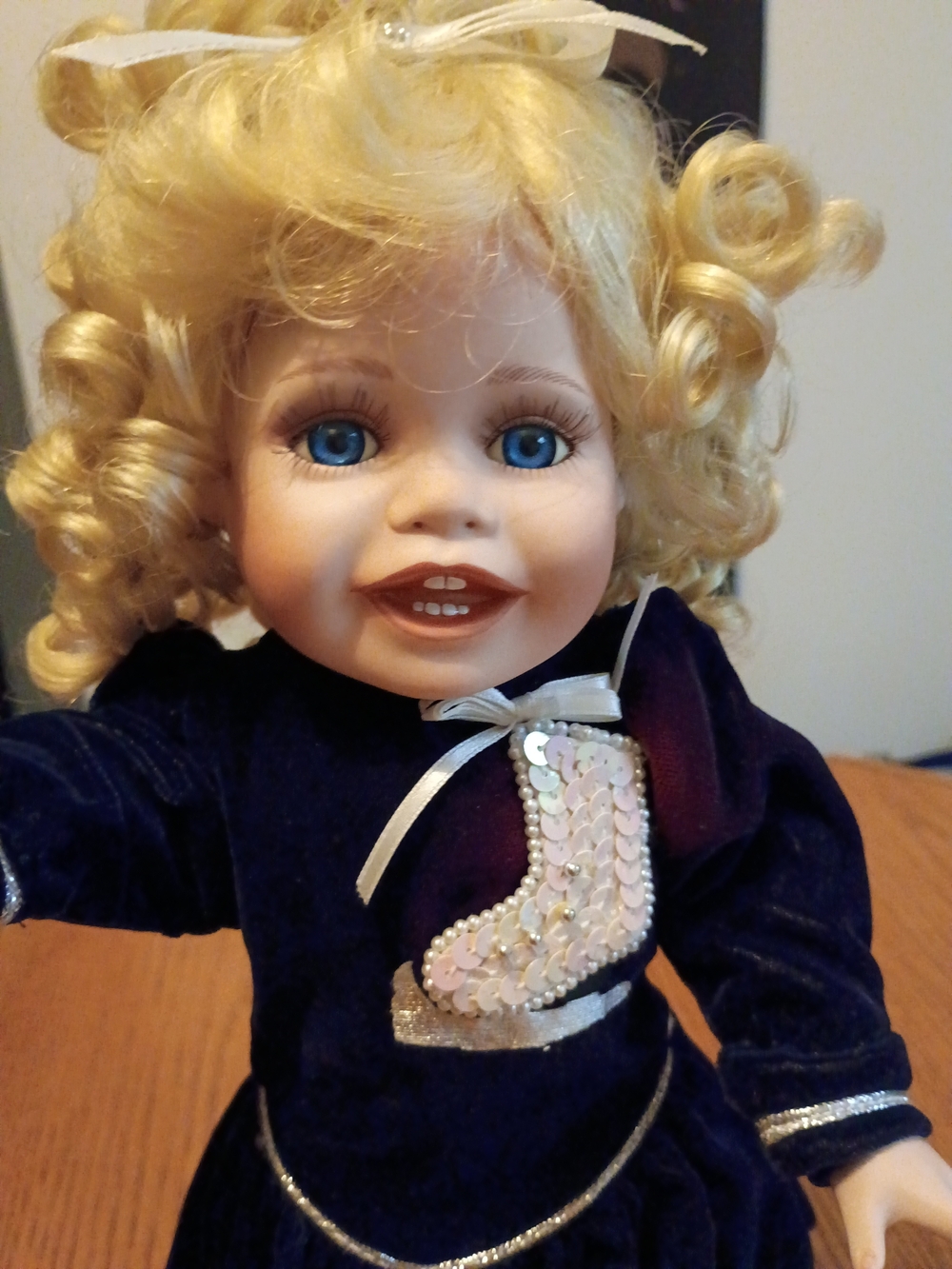 Blue Velvet Sequin Skate Doll - Brand Unknown
